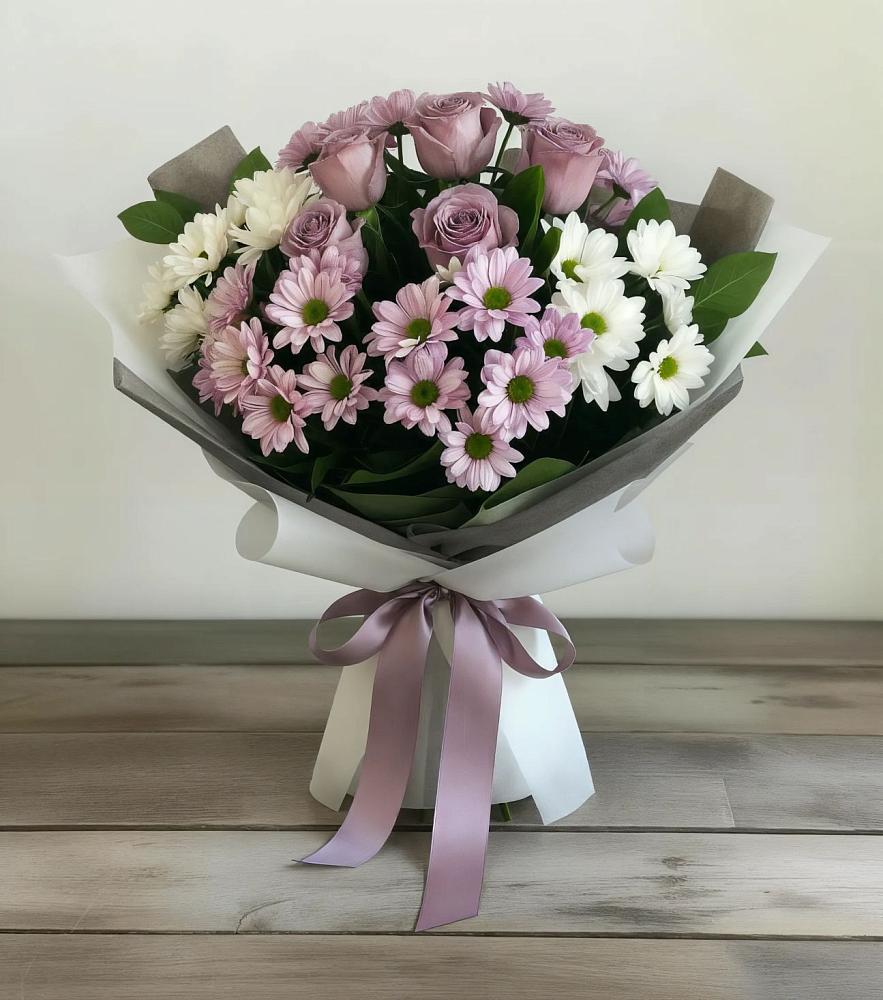 Букет цветов из: Хризантемы и Розы в Конаково