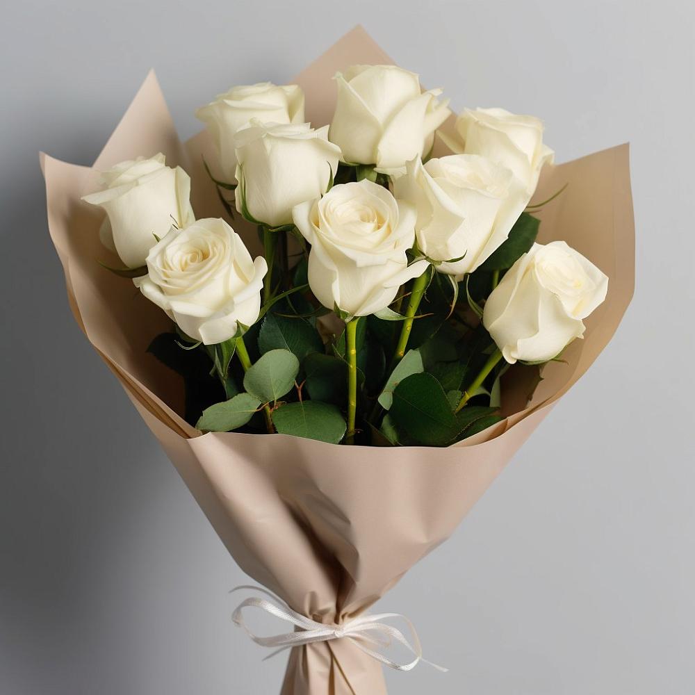 Букет 9 Белых роз Эдлесс Лав в Конаково