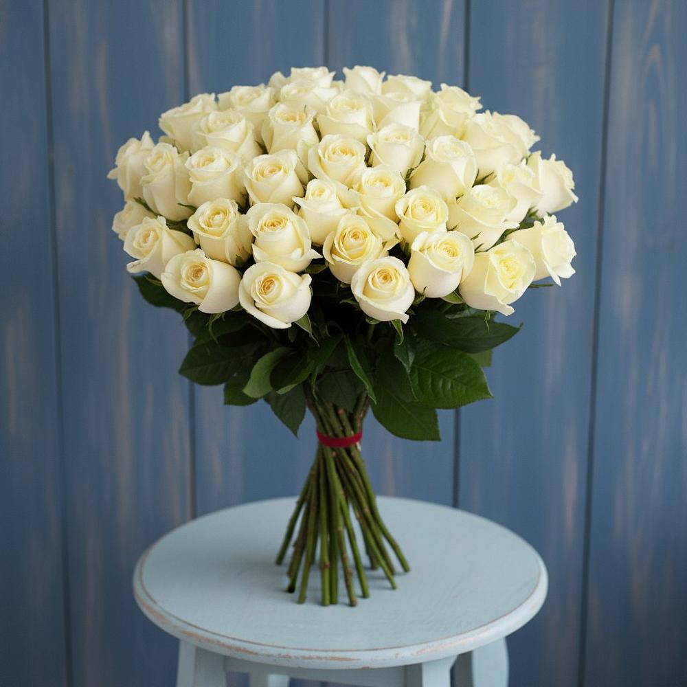 Букет 51 Белая роза Эдлесс Лав в Конаково