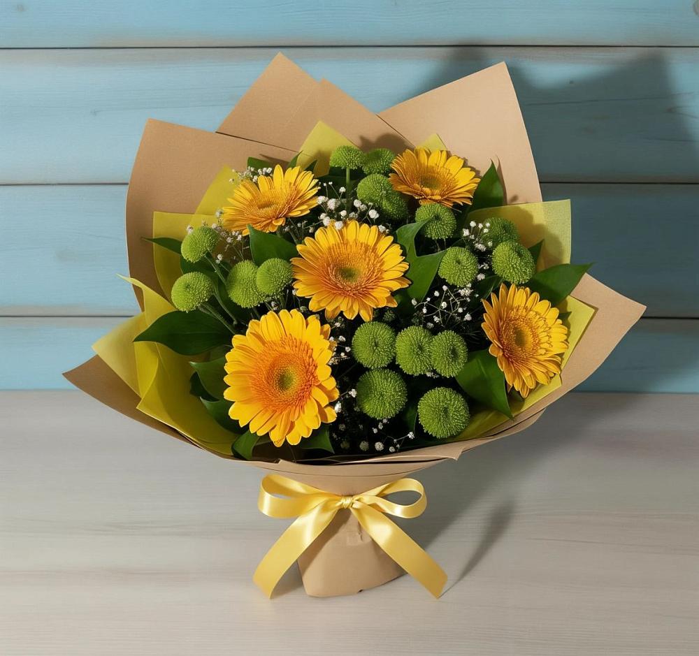 Букет цветов из: Герберы и Хризантемы в Конаково
