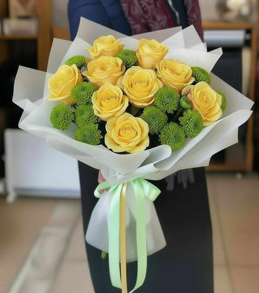 Букет цветов из: Хризантемы и Розы в Конаково