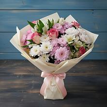 Букет цветов из:  Хризантемы, Альстромерии и Розы в Конаково