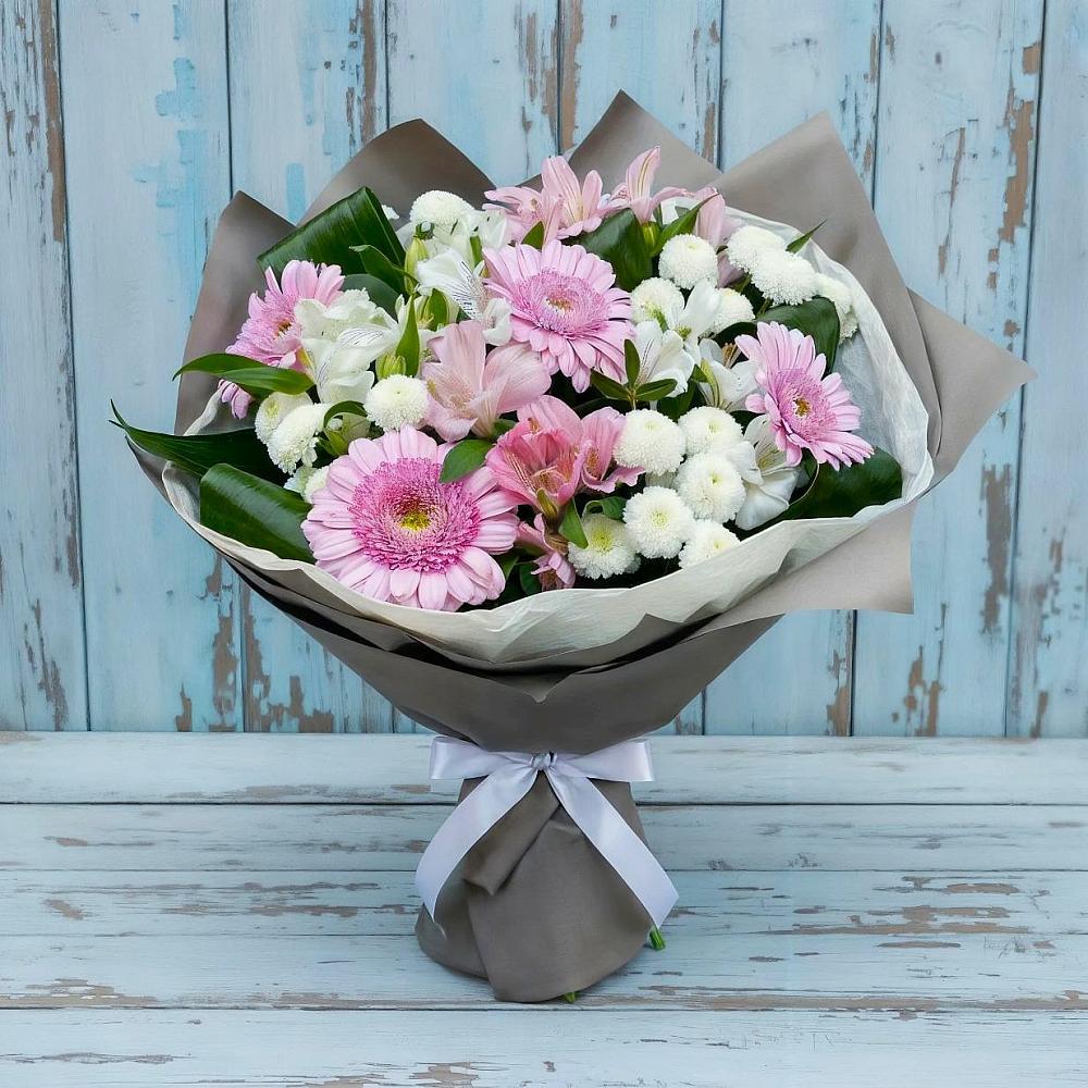 Букет цветов из: Герберы, Альстромерии и Хризантемы в Конаково
