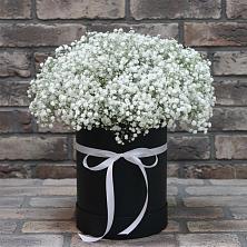 Цветочная композиция из Гипсофила в шляпной коробке в Конаково