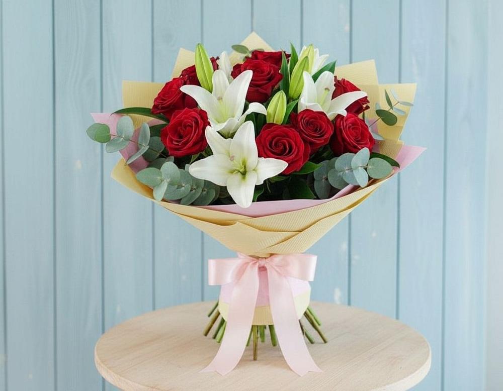 Букет цветов из: Лилии и Розы в Конаково